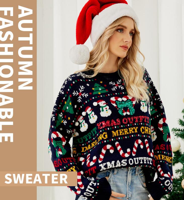 樂天商城 - クリスマス風セータークリスツーリ レディースセーター クリスマスニットセーター 長袖 サンタクロース カジュアル風 秋物 秋冬 普段着 クリスマスパーティー ニットウェア カットソー ニットソー クリスマスプレゼント サンタクロース