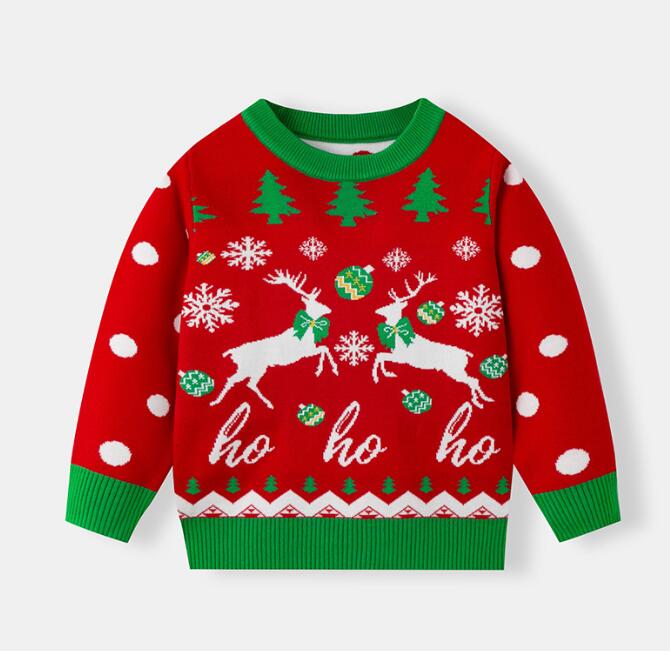 樂天商城 - トナカイ柄セーター　クリスマス キッズ/赤ちゃんセーター クリスマス子供 クリスマスニットセータークリスマス風 長袖 カジュアル風 秋物 秋冬 普段着 クリスマスパーティー ニットウェア カットソー ニットソー クリスマスプレゼント サンタクロース90-130cm