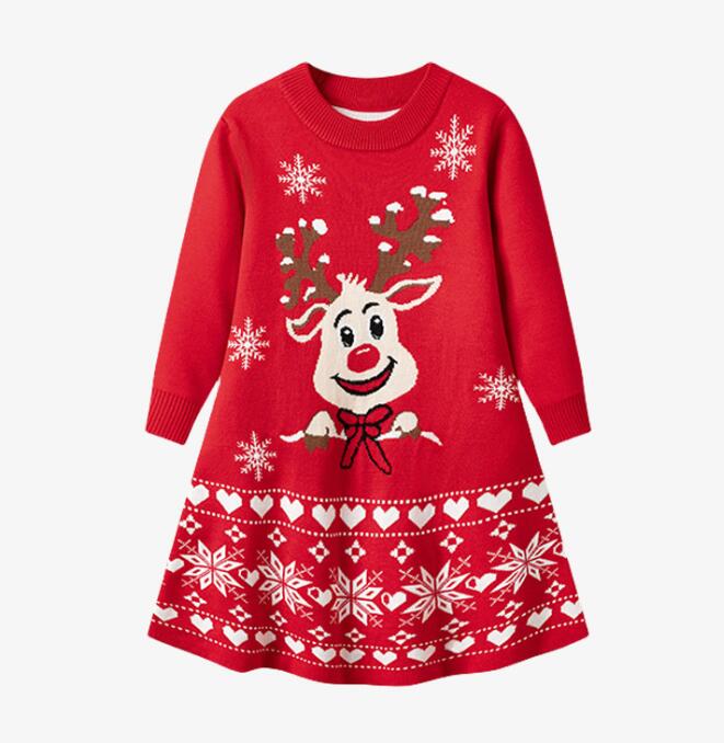 子供ワンピース トナカイ柄セーター　クリスマス キッズ/赤ちゃんセーター クリスマス子供 ニットセー..