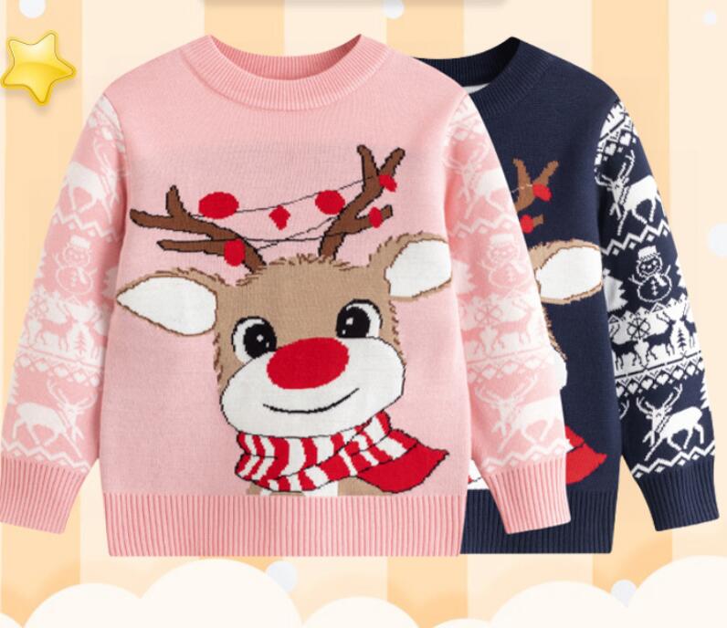 乐天商城 - キッズセーター 女の子/男の子 クリスマス トナカイ柄 キッズ/赤ちゃんセーター クリスマス子供 ニットセータークリスマス風 長袖 カジュアル風 秋物 秋冬 普段着 クリスマスパーティー ニットウェア カットソー ニットソー クリスマスプレゼント 90-130cm
