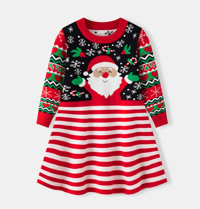 樂天商城 - 子供ワンピース サンタクロース柄セーター　クリスマス キッズ/赤ちゃんセーター クリスマス子供 ニットセータークリスマス風 長袖 カジュアル風 秋物 秋冬 普段着 クリスマスパーティー ニットウェア カットソー ニットソー クリスマスプレゼント サンタクロース90-130cm