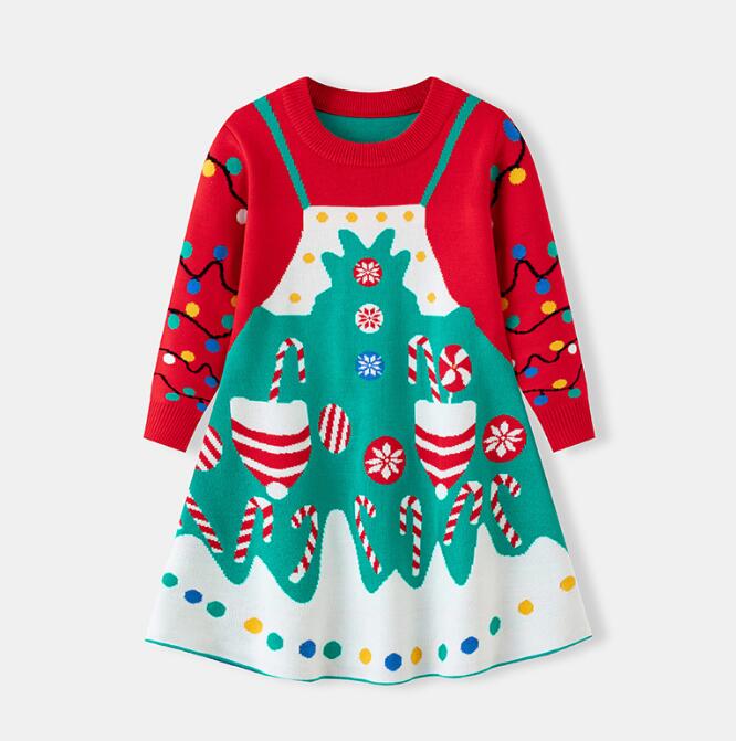 Rakuten - 女の子ワンピース セーター　クリスマス キッズ/赤ちゃんセーター クリスマス子供 ニットセータークリスマス風 長袖 カジュアル風 秋物 秋冬 普段着 クリスマスパーティー ニットウェア カットソー ニットソー クリスマスプレゼント サンタクロース90-130cm