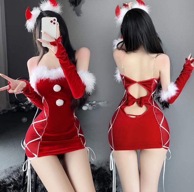 樂天商城 - サンタ コスチューム レディース セクシー サンタ服 クリスマス コスプレ衣装 手袋付き ショート丈 キャミソール ワンピース ストレッチ 手袋 ネックウエア カチューシャ Christmas コスチューム 余興 ダンス 衣装