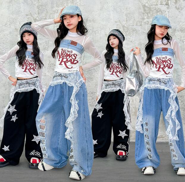 Rakuten - 女の子ダンス衣装 キャミソール デニムパンツ 黒パンツ ジャズダンス衣装 スタジャン ヒップホップ ジャズ ダンス 衣装 舞台 ステージ衣装 余興 ダンス衣装 hiphopダンス衣装 小学生 中学生 結婚式 韓国 演出服 舞台服 発表会 団体服 普段着 ジャズダンス HIPHOP K-POP