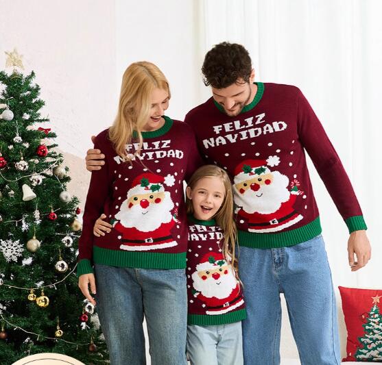 樂天商城 - クリスマスセーター 親子 サンタクロース柄 レディース　メンズ　キッズセーター カップルペア クリスマスニットセーター 長袖 サンタクロース カジュアル風 秋物 秋冬 普段着 クリスマスパーティー ニットウェア カットソー ニットソー クリスマスプレゼント