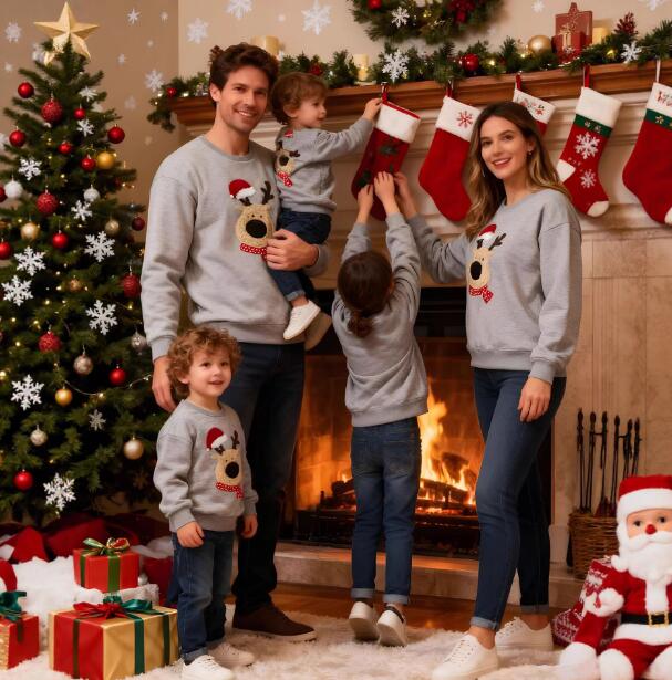 Rakuten - パーカー 親子ペア クリスマス トレーナー クリスマス 親子厚手トレーナー レディース　メンズパーカー 裏起毛サンタコス 衣装 普段着 カップルペア サンタクロース 家族お揃い 親子コーデ リンクコーデ 聖夜 トナカイ ママ パパ ペアルック キッズ 赤ちゃん ベビー