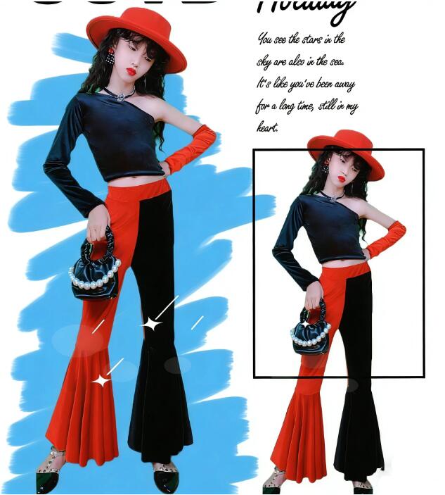 樂天商城 - キッズダンス衣装 レトロ フレアパンツ ガールズラッパパンツ 子供ダンス衣装 ジャズダンス衣装 シングル袖 レトロ風 女の子 子供ダンス服 パンタロンストレッチ 演出 団体 チアダンス ステージ チーム hippop イベント ファッションショーラテンダンス 復古風 社交ダンス