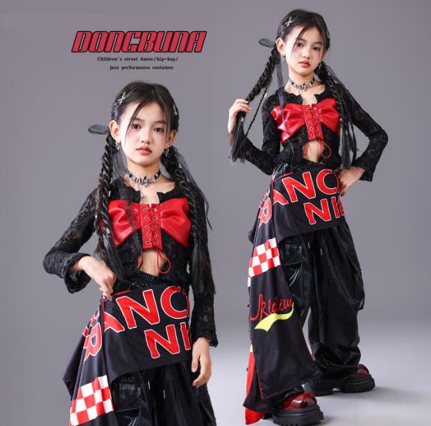乐天商城 - 女の子ダンス衣装 長袖トップス レザーガーコパンツ ジャズダンス衣装 腰カバー　ヒップホップ ジャズ ダンス 衣装 舞台 ステージ衣装 余興 ダンス衣装 hiphopダンス衣装 小学生 中学生 結婚式 韓国 演出服 舞台服 発表会 団体服 普段着 ジャズダンス HIPHOP K-POP