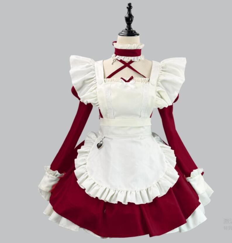 樂天商城 - メイドドレス ワインレッド 黒 レディースワンピース 可愛いコスプレ衣装 メイド服 可愛い 膝丈 メイドワンピース 半袖ワンピース メイドコスチューム メイド服 コスプレ ロリータ ワンピース メイド喫茶 cosplay エプロン ワンピ ハロウィン イベント 仮装