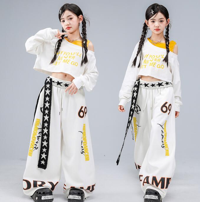 樂天商城 - 子供ダンス衣装 女の子 長袖 ジャッズダンス衣装子供ダンス衣装 女の子ダンス ジャズダンス衣装 ダンス衣装　長ズボンヒップホップ 衣装 舞台 ステージ衣装 余興 hiphopダンス衣装 学生 結婚式 演出服 舞台服 発表会 団体服 普段着 ジャズダンス HIPHOP ベルト