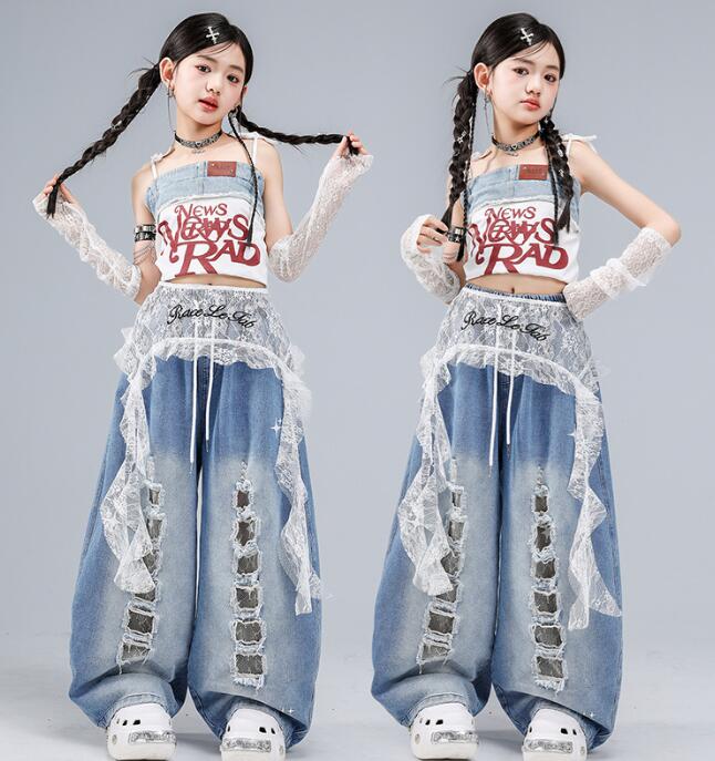 乐天商城 - 子供ダンス衣装 女の子 キャミソール ジャッズダンス衣装子供ダンス衣装 穴付きパンツ 女の子ダンス ジャズダンス衣装 ダンス衣装　長ズボンヒップホップ 衣装 舞台 ステージ衣装 余興 hiphopダンス衣装 学生 結婚式 演出服 舞台服 発表会 団体服 普段着 HIPHOP