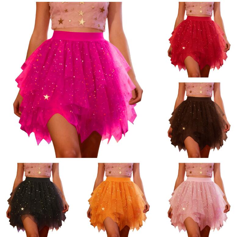 樂天商城 - チュチュスカート　大人　ダンススカート 不規則裾 チュチュスカート　チュール　ふわふわスカート ふんわり パニエ　フレア コス チューム ダンス衣装　舞台撮影　二次会　ドレス 6色 スパンコール付きスカート S M L XL
