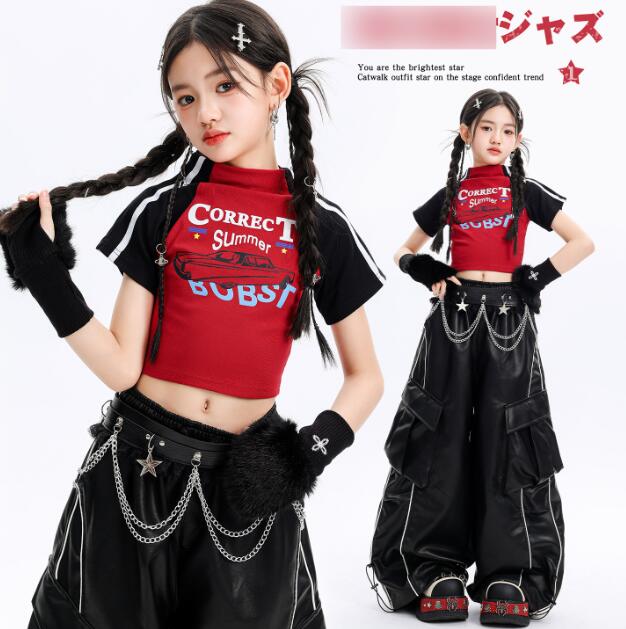 樂天商城 - 赤トップス 子供ダンス衣装 半袖トップス へそ出し ジャッズダンス衣装子供ダンス衣装女の子ダンス ジャズダンス衣装 ヒップホップ 衣装 舞台 ステージ衣装 余興 hiphopダンス衣装 学生 結婚式 演出服 舞台服 発表会 団体服 普段着 HIPHOP