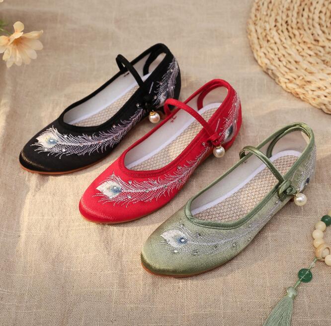 樂天商城 - 夏パンプス 刺繍 部屋着 民族風 チャイナシューズ 3色 ストラップ レディース 婦人靴 パンプス 中華シューズ 春夏秋向け 布靴 カジュアル 春パンプス エスニック 民族風 チャイナ靴 中華靴 疲れない ローヒール ぺたんこ コンフォートシューズ