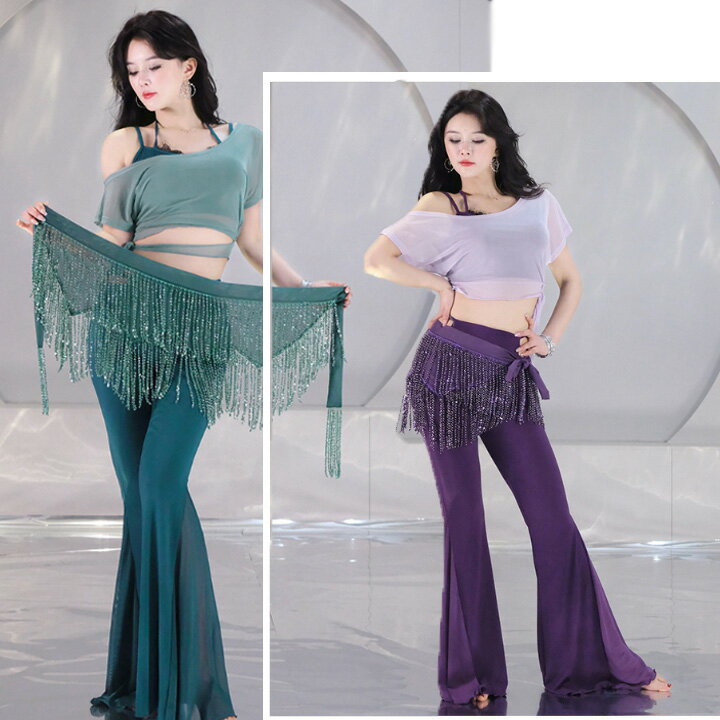 ベリーダンス衣装 インナー付きトップスショート丈4色 ロング丈パンツ 柔らかい トップス+インナー+パンツ+スカーフ4点セット 大人用ダンス衣装 エレガント スレッスン着 競技着 おしゃれダンス衣装 ダンス教室 演出服ステージ衣装 ダンス練習着 レッスンウェア