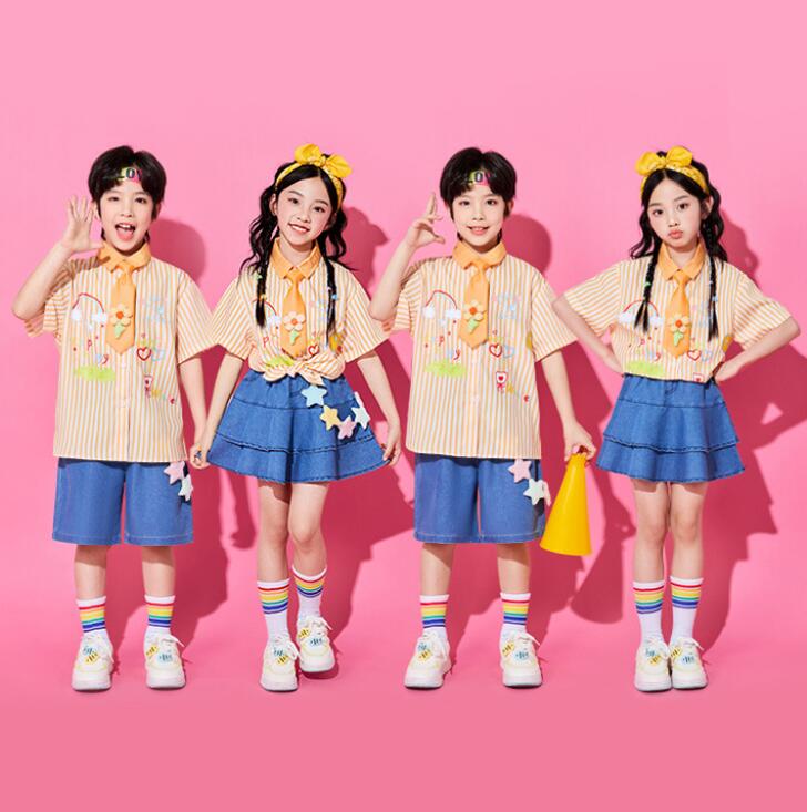 樂天商城 - キッズ チアダンス衣装 ストライプ柄シャツ スカート ショートパンツ 子供 女の子 幼稚園 キッズ チュチュ可愛い チアガール 応援服 小学生 中学生 合唱 団体服 運動会 学園祭 入学式 卒業式 イベント ジュニア コスチューム 発表会 舞台演出服 ステージ衣装 普段着 子供の日