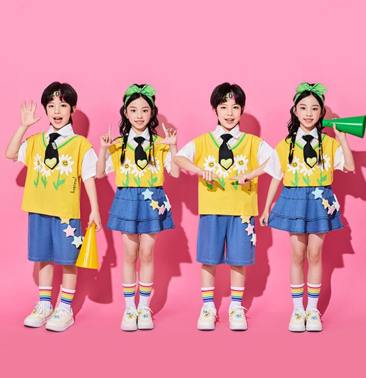 樂天商城 - チアダンス衣装 半袖シャツ スカート黄色 ショートパンツ 子供 女の子 幼稚園 キッズ チュチュ可愛い チアガール 応援服 小学生 中学生 合唱 団体服 運動会 学園祭 入学式 卒業式 イベント ジュニア コスチューム 発表会 舞台演出服 ステージ衣装 普段着 子供の日