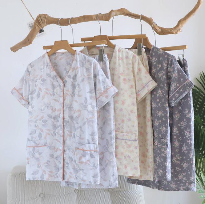 樂天商城 - Vネック 夏パジャマ コットン 3色 ガーゼ パジャマ レディースパジャマセット 寝間着 半袖 七分丈パンツ夏物 綿100％ 二重ガーゼパジャマ 上下セット ルームウェア ナイトウェア 部屋着 コットン素材 贈り物 プレゼント 誕生日 お祝い ガーゼ 柔らかい M L XL