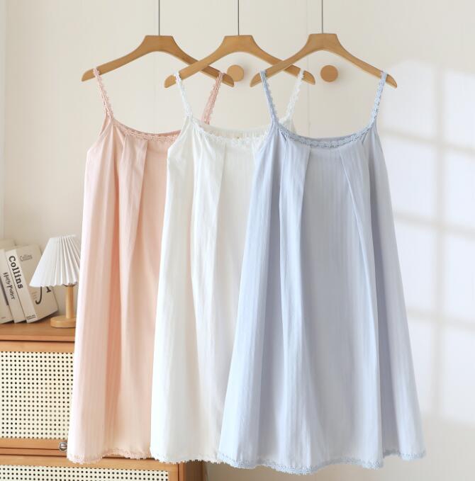 樂天商城 - 無地 夏パジャマ キャミソール ネグリジェ コットン 3色 パジャマ ワンピース 寝間着パンツ夏物 綿パジャマ 上下セット ルームウェア ナイトウェア 部屋着 コットン素材 贈り物 プレゼント 誕生日 お祝い 柔らかい M L XL