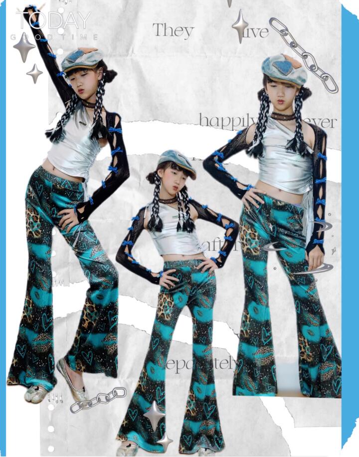 Rakuten - ラッパパンツ キッズダンス衣装 女の子 ダンス衣装 フレアパンツ 復古 ジャズダンス シルバートップス レトロ デスコ風 ラッパパンツ モデル 団体 チアガール イベント ステージ衣装社交ダンス コスチューム 撮影衣 HIPHOP 香港風 原宿 時代感 発表会 応援団