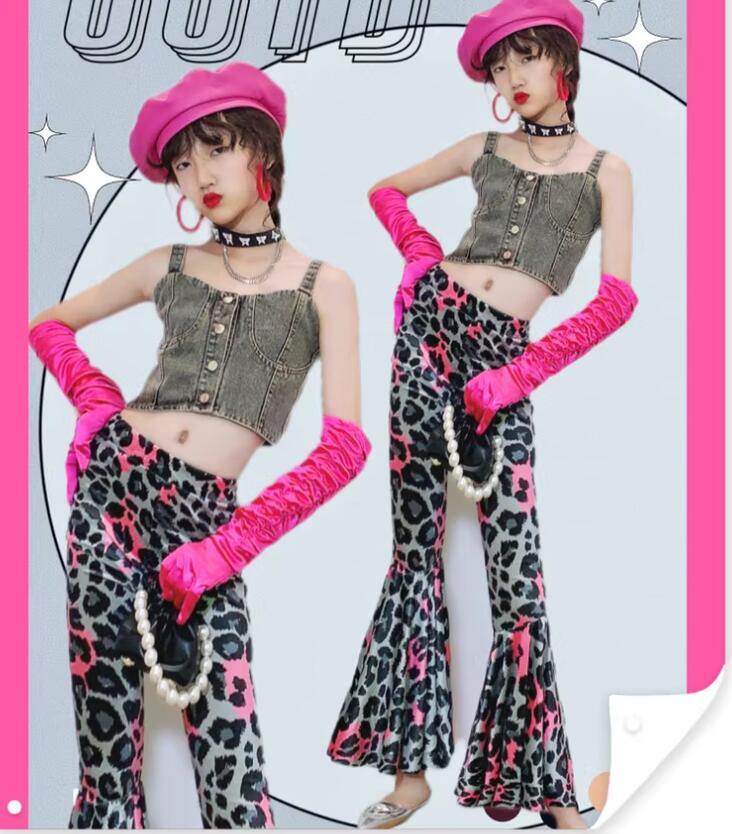 樂天商城 - 豹柄パンツ キッズダンス衣装 女の子 ダンス衣装 フレアパンツ 復古 ジャズダンス レトロ デスコ風 ラッパパンツ モデル 団体 チアガール イベント ステージ衣装社交ダンス コスチューム 撮影衣 HIPHOP 香港風 原宿 時代感 発表会 応援団
