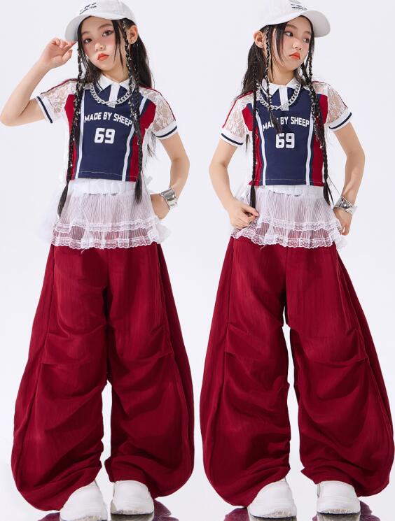 Rakuten - 子供ジャズダンス衣装 半袖シャツ　ポロシャツ ヒップホップ 女の子ダンス衣装 シャツ　 夏キッズダンスセット普段着 可愛いダンス衣装 ダンス衣装 可愛いチアダンス衣装卒業式入学式イベント　舞台演出服　運動会110-180cm