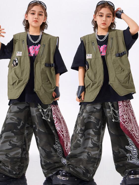 樂天商城 - 子供ジャズダンス衣装 ゆったりトップス ベスト 迷彩柄ガーコパンツダンス衣装 ヒップホップ 男の子ダンス衣装 シャツ 夏キッズダンスセット普段着 可愛いダンス衣装 ダンス衣装 可愛いチアダンス衣装卒業式入学式イベント　舞台演出服　運動会110-180cm