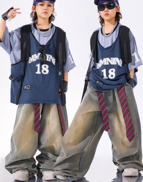 Top & Bottom Sets - 男の子ダンス衣装 キッズジャズダンス衣装 半袖シャツ　ポロシャツ 　デニムパンツヒップホップ ダンス衣装 シャツ　 夏キッズダンスセット普段着 可愛いダンス衣装 ダンス衣装 チアダンス衣装卒業式入学式イベント　舞台演出服　運動会110-180cm