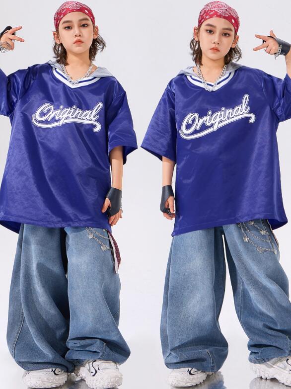 Rakuten - 半袖シャツ男の子ダンス衣装 ブルートップス キッズジャズダンス衣装 　ポロシャツ デニムパンツヒップホップ ダンス衣装 シャツ　 夏キッズダンスセット普段着 可愛いダンス衣装 ダンス衣装 チアダンス衣装卒業式入学式イベント　舞台演出服　運動会110-180cm