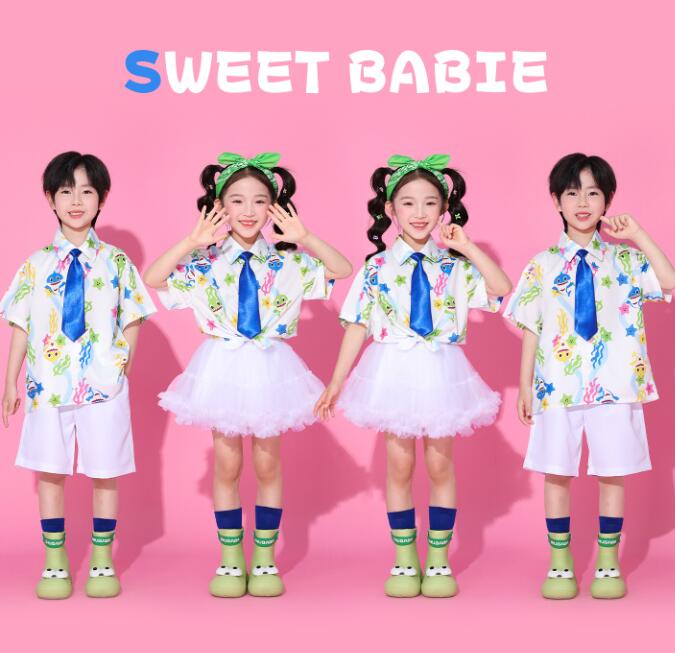 Rakuten - 総柄シャツ チアガールダンス衣装 子供ジャズダンス衣装　女の子/男の子ダンス衣装 ヒップホップ チュールスカート 女の子ダンス衣装 シャツ 夏キッズダンスセット普段着 可愛いダンス衣装 ダンス衣装 可愛いチアダンス衣装卒業式入学式イベント　運動会110-180cm