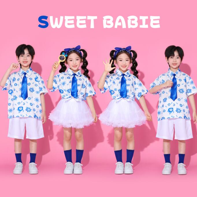Rakuten - ワイシャツ子供ダンス衣装 チアガールダンス衣装 学園制服　女の子/男の子ダンス衣装 ヒップホップ ショートパンツ 女の子ダンス衣装 夏キッズダンスセット普段着 可愛いダンス衣装 ダンス衣装 可愛いチアダンス衣装卒業式入学式イベント運動会110-180cm