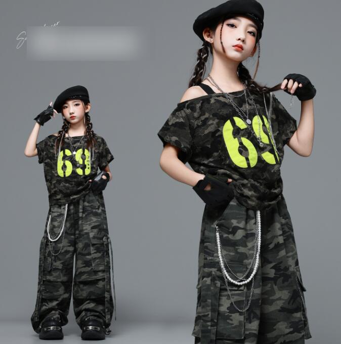 樂天商城 - 女の子ジャズダンス衣装 子供ダンス衣装 迷彩柄ダンス衣装 ヒップホップロング丈パンツ 女の子ダンス衣装 夏キッズダンスセット普段着 可愛いダンス衣装 ダンス衣装 可愛いチアダンス衣装卒業式入学式イベント運動会110-180cm