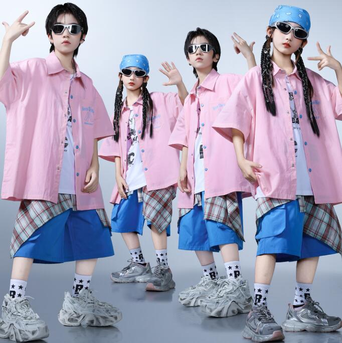 乐天商城 - ピンクシャツコート 子供ダンス衣装 女の子/男の子ダンス衣装 ガーコパンツ ヒップホップ ショートパンツ ジャズダンス衣装 女の子ダンス衣装 夏キッズダンスセット普段着 可愛いダンス衣装 ダンス衣装 可愛いチアダンス衣装卒業式入学式イベント運動会110-180cm