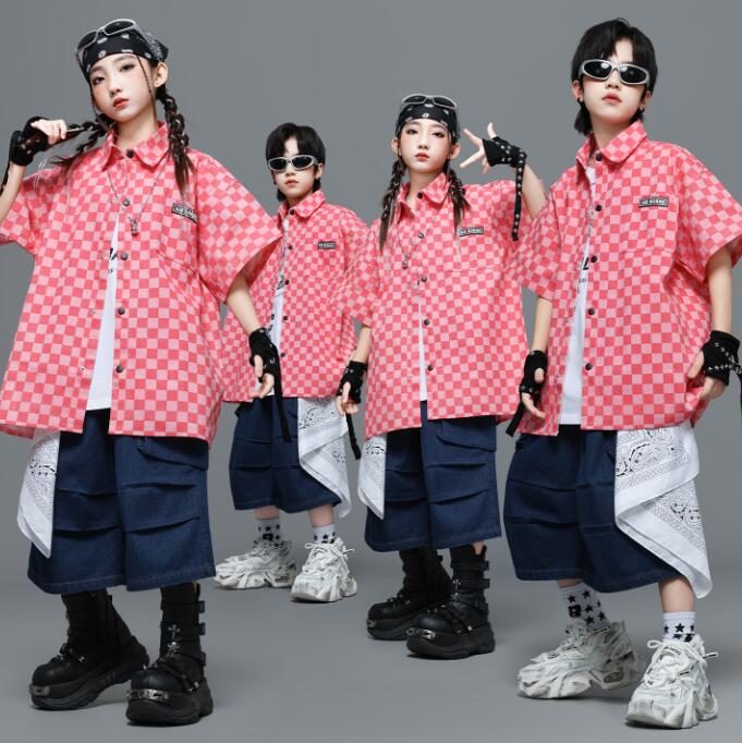 樂天商城 - チェック柄シャツコート 子供ダンス衣装 女の子/男の子ダンス衣装 ガーコパンツ ヒップホップ パンツ ジャズダンス衣装 女の子ダンス衣装 夏キッズダンスセット普段着 可愛いダンス衣装 ダンス衣装 可愛いチアダンス衣装卒業式入学式イベント運動会110-180cm