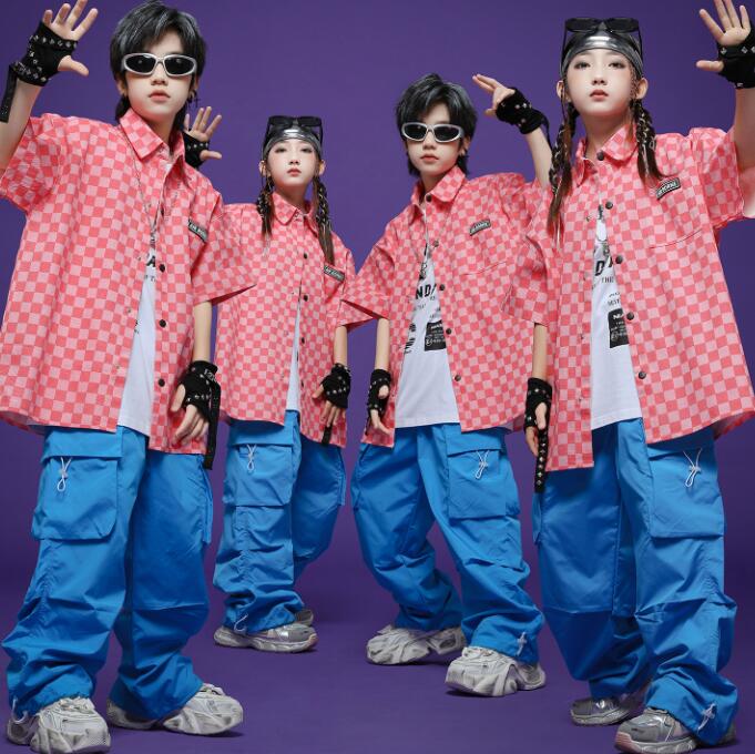 乐天商城 - チェック柄シャツコート 子供ダンス衣装 女の子/男の子ダンス衣装 ガーコパンツ ヒップホップ パンツ ジャズダンス衣装 女の子ダンス衣装 夏キッズダンスセット普段着 可愛いダンス衣装 ダンス衣装 可愛いチアダンス衣装卒業式入学式イベント運動会110-180cm