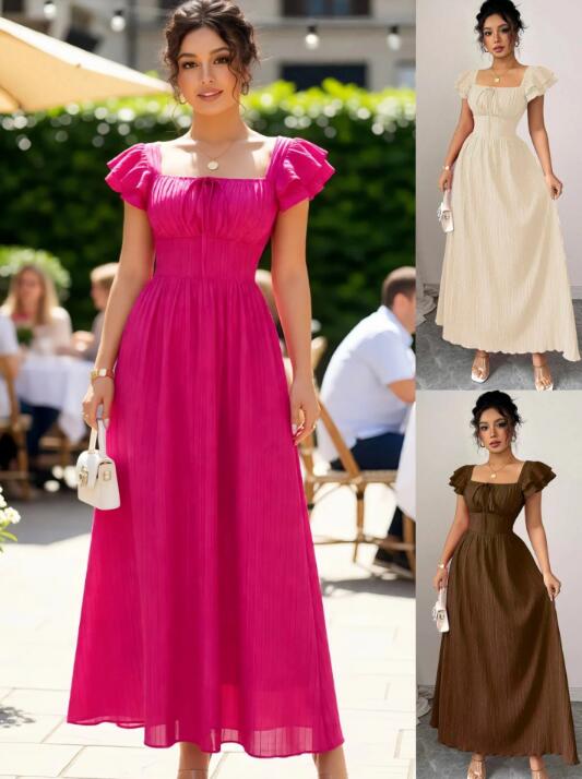 樂天商城 - 新作ワンピース レディースワンピース 細身クフリル裾 大きい裾 フリル袖なし　4色 ダンス衣装 マキシ丈ワンピース ドレス パーティーワンピース 欧米服 リボン　可愛い 舞台服 無地　普段着用 S M L XL 2XL