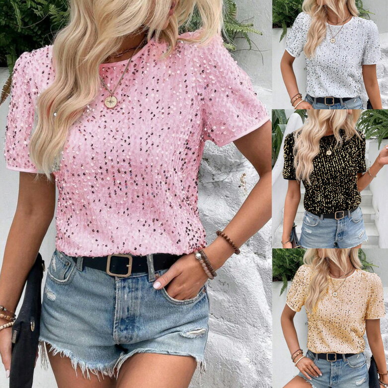 樂天商城 - ゆったりトップス スパンコールTシャツ レディースダンス衣装 セクシー 半袖6色 ひらひらダンス衣装 ダンス衣装ジャズダンスTシャツスヒップホップダンス 舞台ステージ衣装きらきらダンス衣装コスプレ仮装団体服 シンガー イベント練習着 レッスンウェア演出服