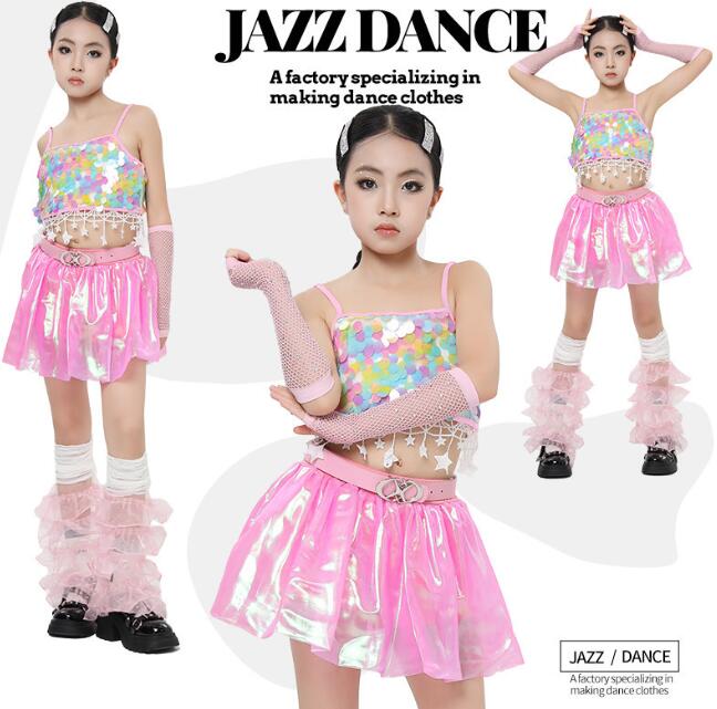 樂天商城 - スパンコールトップス 女の子ジャズダンス衣装 ミニスカート 子供ダンス衣装 臍出し ダンス衣装 ヒップホップ 女の子ダンス衣装 夏キッズダンスセット普段着 可愛いダンス衣装 ダンス衣装 可愛いチアダンス衣装卒業式入学式イベント運動会120-170cm
