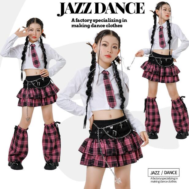 Rakuten - 女の子ジャズダンス衣装 子供ダンス衣装 白シャツ ミニスカート　チェック柄スカート ダンス衣装 ヒップホップ 女の子ダンス衣装 夏キッズダンスセット普段着 可愛いダンス衣装 ダンス衣装 可愛いチアダンス衣装卒業式入学式イベント運動会120-170cm