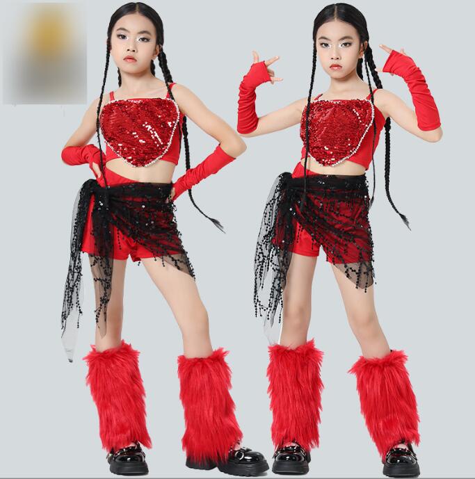 Rakuten - 赤系　ハート女の子ジャズダンス衣装 子供ダンス衣装 スパンコール付きトップス ミニパンツ 腰カバー付き ダンス衣装 ヒップホップ 女の子ダンス衣装 夏キッズダンスセット普段着 可愛いダンス衣装 ダンス衣装 可愛いチアダンス衣装卒業式入学式イベント運動会120-170cm