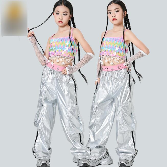 Rakuten - 女の子ジャズダンス衣装 子供ダンス衣装 フリンジ付きトップス シルバパンツダンス衣装 ヒップホップ 女の子ダンス衣装 夏キッズダンスセット普段着 可愛いダンス衣装 ダンス衣装 可愛いチアダンス衣装卒業式入学式イベント運動会120-170cm