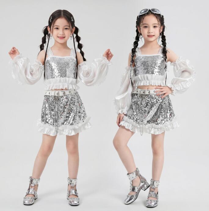Rakuten - スパンコール ガールズ jazz 応援 ダンス衣装 スカート 見せパンツ付き ダンス衣装 女の子ジャズダンス衣装 子供ダンス衣装 ダンス衣装 ヒップホップ夏キッズダンスセット普段着 可愛いダンス衣装 ダンス衣装 可愛いチアダンス衣装卒業式入学式イベント運動会110-180cm