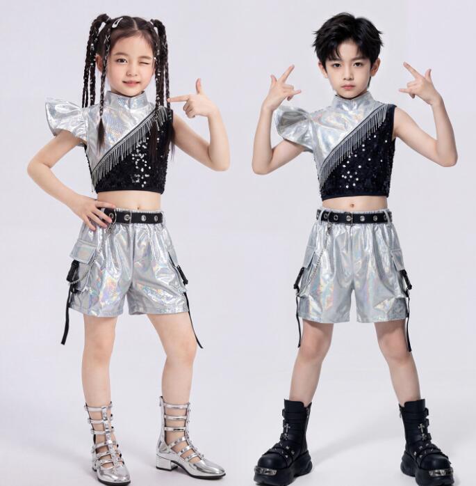 スパンコール ガールズ jazz 応援 ダンス衣装 ショートパンツ男女兼用 ダンス衣装 女の子ジャズダンス衣装 子供ダンス衣装 ダンス衣装 ヒップホップ夏キッズダンスセット普段着 可愛いダンス衣装 ダンス衣装 可愛いチアダンス衣装卒業式入学式イベント運動会110-180cm