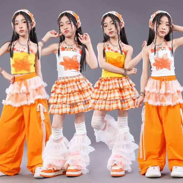 Rakuten - オレンジ子供ダンス衣装 ジャズダンス衣装 チュールスカート ロング丈パンツ ガーコパンツ ミニスカート舞台演出服 演出服ダンス衣装 女の子 jazz hiphop かっこいい ダンス衣装 学園祭 文化祭 舞台衣装 シルバー 可愛いチアダンス衣装卒業式入学式イベント運動会110-180cm