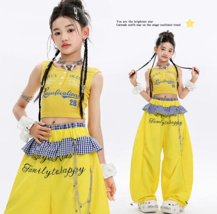 Rakuten - ジャズダンス衣装 ガーコパンツ 黄色　フリル付き舞台演出服 演出服ダンス衣装 女の子 jazz hiphop かっこいい ダンス衣装 学園祭 文化祭 舞台衣装 可愛いチアダンス衣装卒業式入学式イベント運動会110-180cm