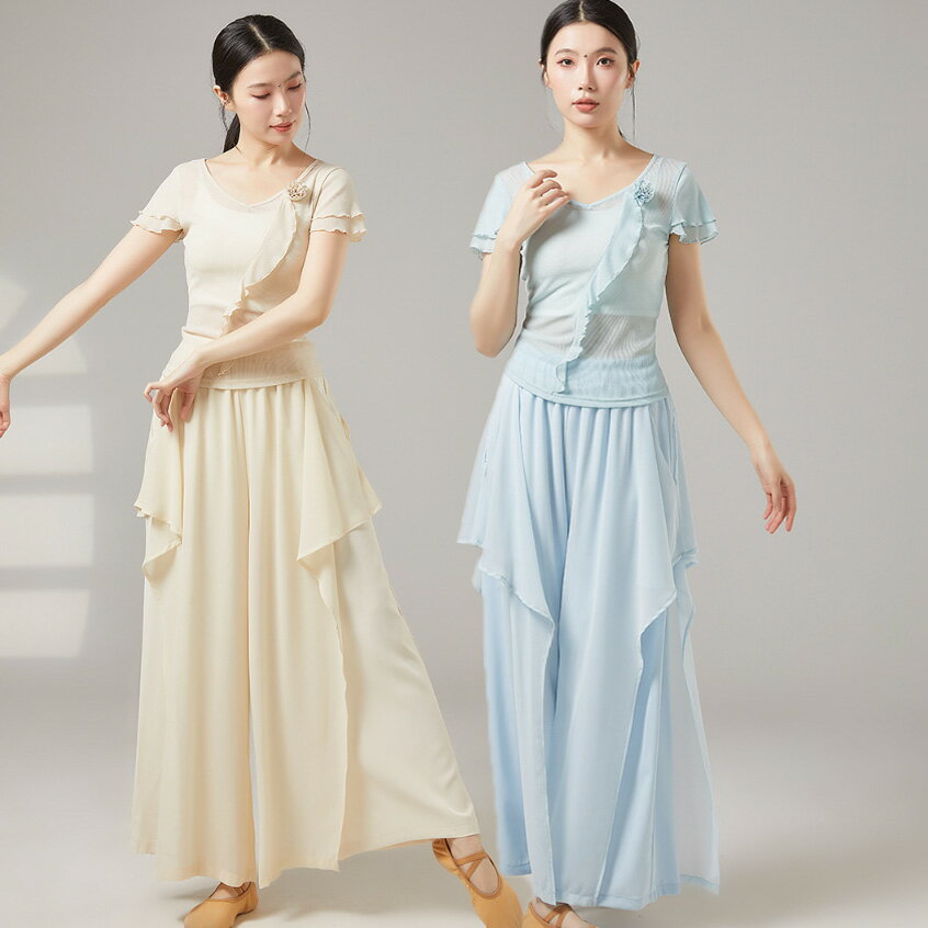 Rakuten - ダンス衣装 パンツ Vネック 中華風パンツ ガウチョパンツ　ブラウス 単品/セット対応可能 レディース チュール 可愛い バレエダンス ブラウス スリットあり 柔らかい美シルエット 中華古典ダンス 民族ダンス 社交ダンス モダンダンス 衣装 スリーブ ダンスウエア