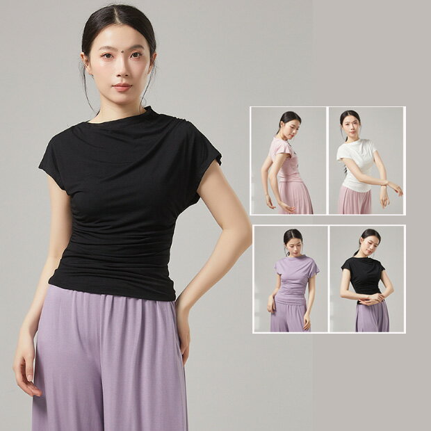 Rakuten - 5色 ダンストップス 半袖Tシャツブ ダンス トップス レディース可愛い バレエダンス ブラウス フリル 柔らかい美シルエット 中華古典ダンス 民族ダンス 社交ダンス モダンダンス 衣装 スリーブ ダンスウエア