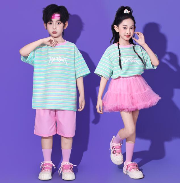 Rakuten - チアガールダンス衣装 シャツ チュチュスカート ショートパンツ ボーダー柄シャツジャズダンス衣装 舞台演出服 演出服ダンス衣装 女の子 jazz hiphop かっこいい ダンス衣装 学園祭 文化祭 舞台衣装 可愛いチアダンス衣装卒業式入学式イベント運動会110-180cm