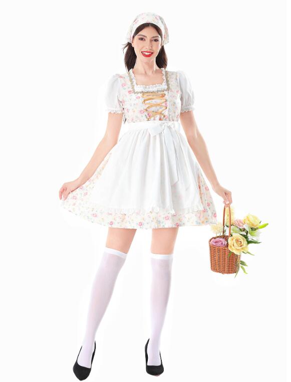 Rakuten - 大人ワンピース メイドドレス 花柄ワンピース Lolitaワンピースドレス コスチューム ハロウィンコスプレ衣装 ドイツワンピース 大人 中世　舞台ステージ衣装 ステージ衣装 ワンピース 舞台服 ハロウィン クリスマスコスプレ衣装　司会者 舞台演出服M-2XL