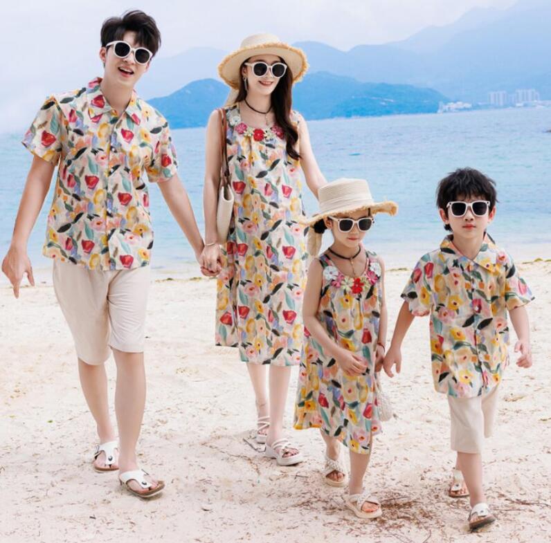Rakuten - 親子ペア 夏服 海旅行 アロハ衣装 花柄ドレス アロハシャツ 半ズボン カップル 親子コーデ 家族お揃い衣装 海旅行 新婚旅行 親子 ペアルック 家族活動 プレゼント パパ ママ 息子 娘